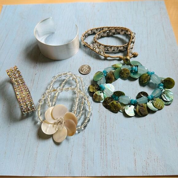 Various Style Bracelet Lot 5 Bracelets Stretch Cuff Wrap Styles - Picture 1 of 6